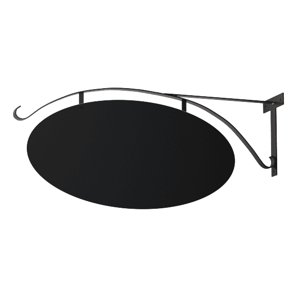 Elegans Skyltoval svart-skylten har storleken 500x320mm och tillverkas i materialet . Denna standardskylt kan anpassas så att du kan skapa din egen version av skylten.