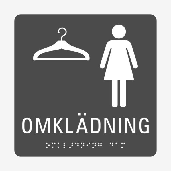 Omklädningsrum_damer_taktil_skylt_grå
