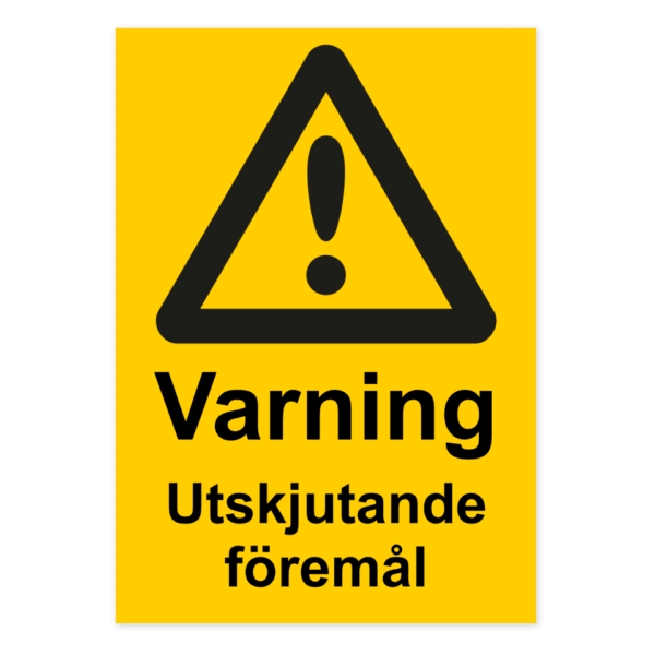 Skylten - Varning för utskjutande föremål. Vår 0,7 mm aluminiumskylt är den perfekta lösningen för att kommunicera din budskap på ett stilfullt och professionellt sätt. Denna skylt är speciellt utformad för montering på jämna ytor och är tillverkad med hög precision och noggrannhet.