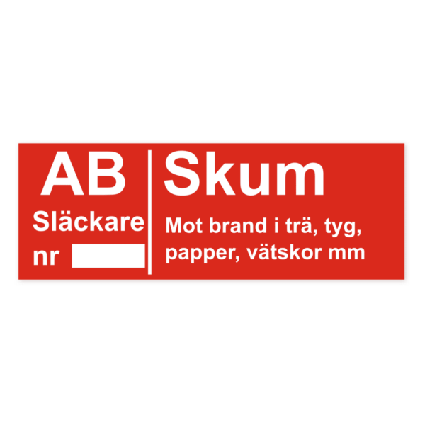Skylten - Brandsläckare - Skum (AB): Mot brand i trä, tyg, papper, vätskor mm. Brandsläckare - Skum (AB): Skylten indikerar en brandsläckare med skum och används mot brand i trä, tyg, papper och vätskor.