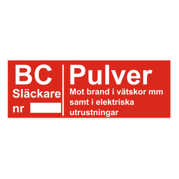 Skylten - Brandsläckare - Pulver (BC): Mot brand i vätskor mm samt i elektriska utrustningar. Brandsläckare - Pulver (BC): Mot brand i vätskor mm samt i elektriska utrustningar skylten är en aluminiumskylt med en tjocklek av 0,7 mm. Den är framtagen för att informera om rätt användning av brandsläckare.