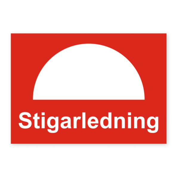 Skylten - Stigarledning -Brandskylt. Stigarledning-skylten på 148x105 mm är en självhäftande dekal som ger snabb och klar information om hur man navigerar i byggnaden under en nödsituation. Idealisk för inomhusbruk.
