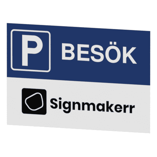 Skylten - P - Besökande med egen logotyp. Skylt för besökande parkering med möjlighet att inkludera egen logotyp, hjälper att tydligt markera parkeringsplatser för besökare. Finns i olika material av aluminium för vägg- eller stolpmontage.