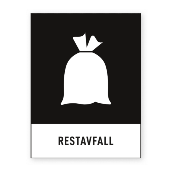 Skylten - Restavfall. En skylt för restavfall i en enkel och effektiv lösning. Den har en självhäftande baksida och är lätt att applicera. Dessutom kan den skräddarsys i vårt designverktyg för att passa era specifika behov.