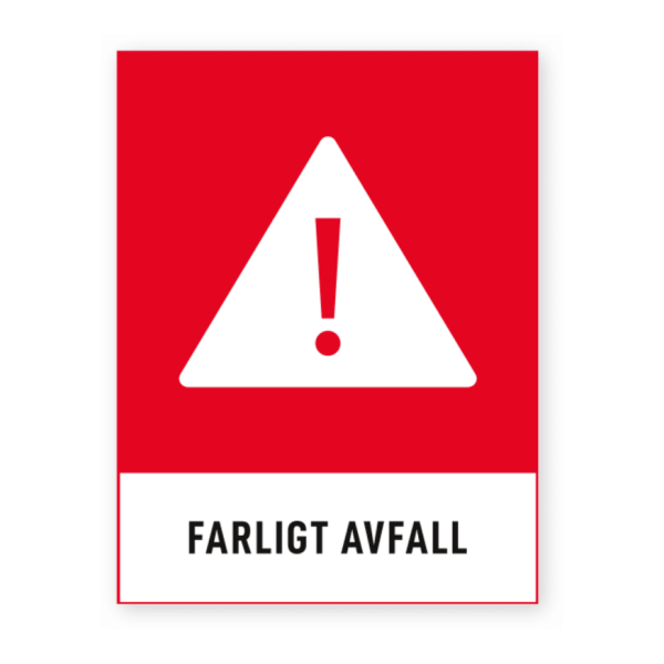 Skylten - Farligt avfall. Denna avfallshantering skylten är en självhäftande dekal som ger en effektiv och proffsig lösning för att hantera farligt avfall. Du kan anpassa dekalens design i vårt verktyg för att matcha företagets branding. Ifall du önskar en färdig lösning så finns den även framtagen i flera standard mått.