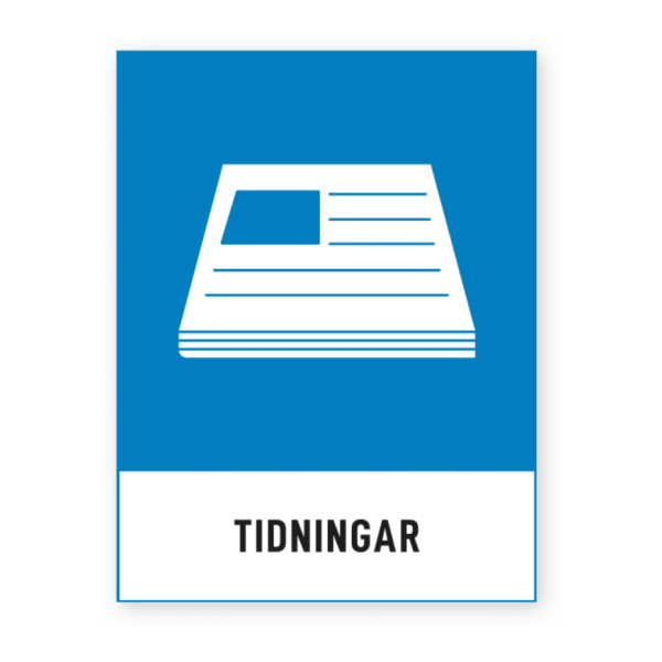 Skylten - Tidningar. Underlätta avfallshantering på arbetsplatser med vår självhäftande dekal för tidningssortering. Denna kompakta dekal kan anpassas i vårt designverktyg. En enkel men betydelsefull åtgärd för att uppmuntra rätt sortering och en mer hållbar arbetsmiljö.