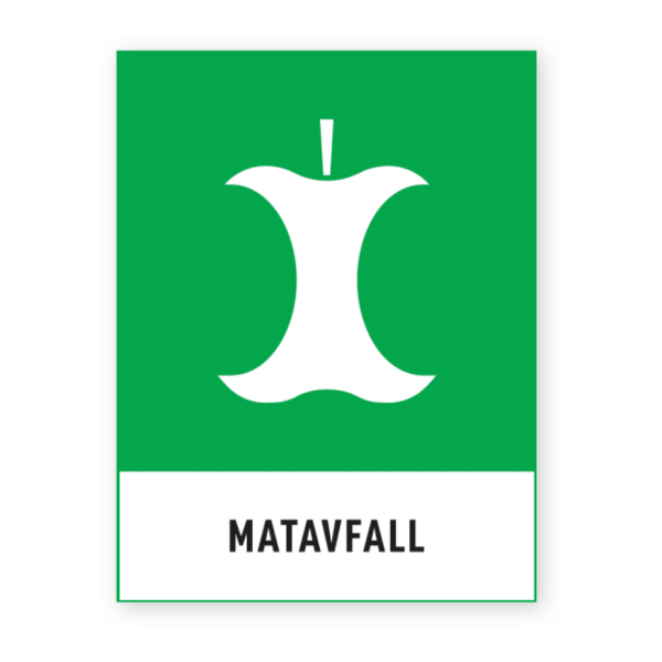 Skylten - Matavfall. Denna avfallshantering skylten är en självhäftande dekal som ger en effektiv och proffsig lösning för att hantera matavfall. Du kan anpassa dekalens design i vårt verktyg för att matcha företagets branding. Ifall du önskar en färdig lösning så finns den även framtagen i flera standard mått.
