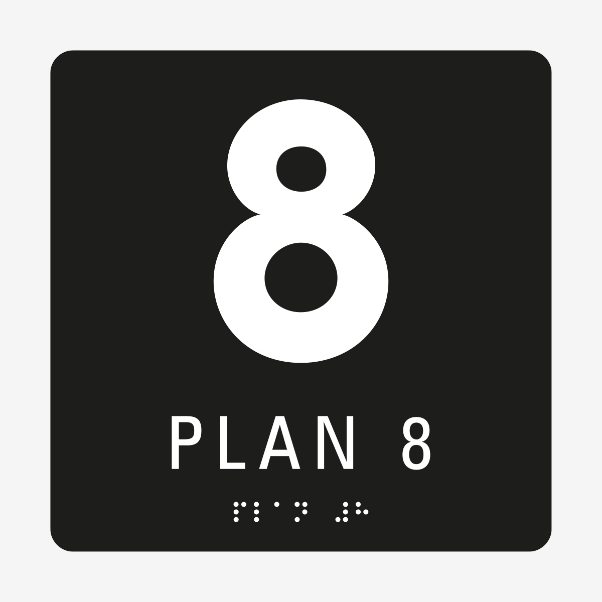 Plan 8, svart med vit text