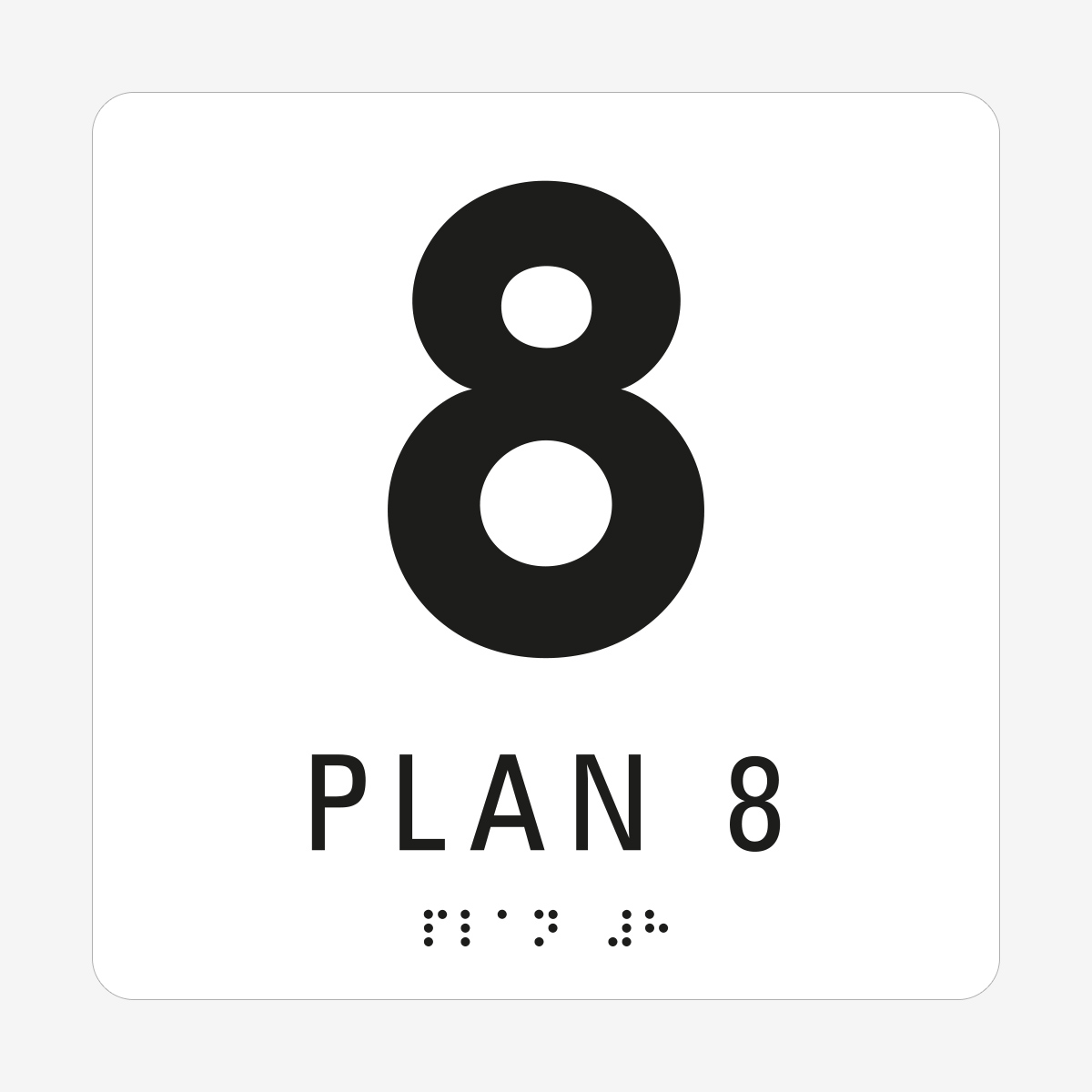 Plan 8, vit med svart text