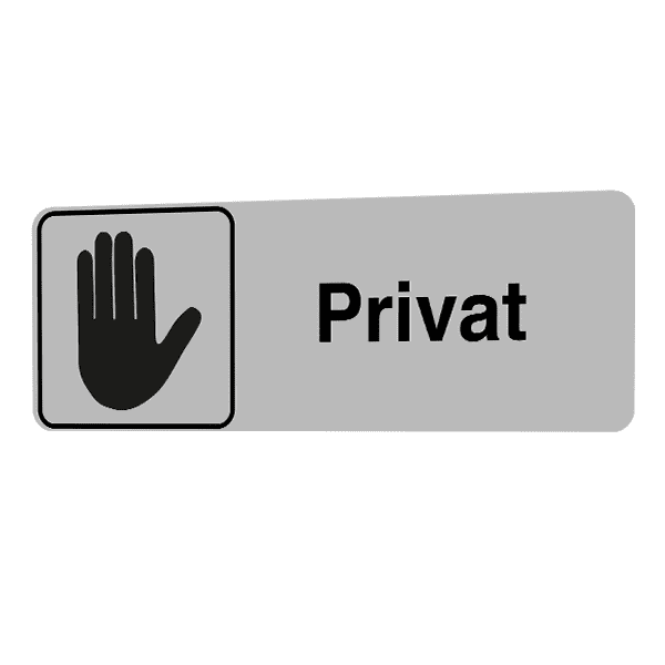 Privat-skylten har storleken 225x80mm och tillverkas i materialet Natureloxerad aluminium 1mm. Denna standardskylt kan anpassas så att du kan skapa din egen version av skylten.