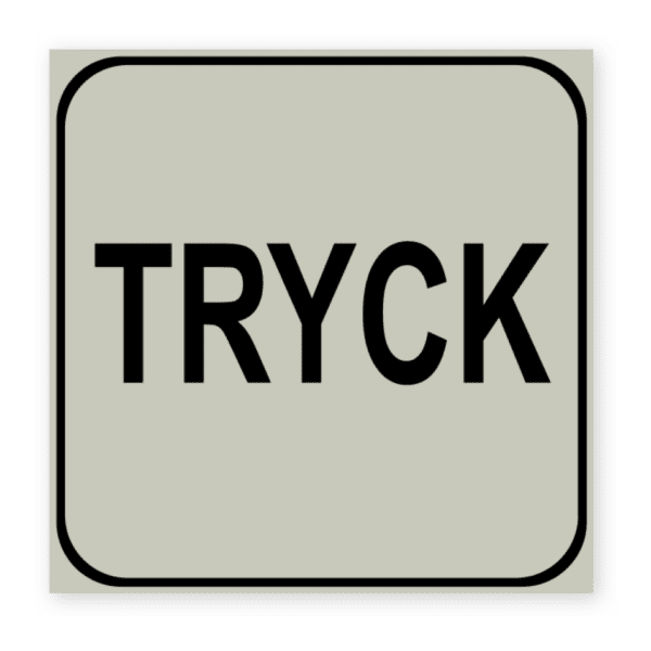 Tryck-skylten har storleken 100x100mm och tillverkas i materialet Natureloxerad aluminium 1mm. Denna standardskylt kan anpassas så att du kan skapa din egen version av skylten.