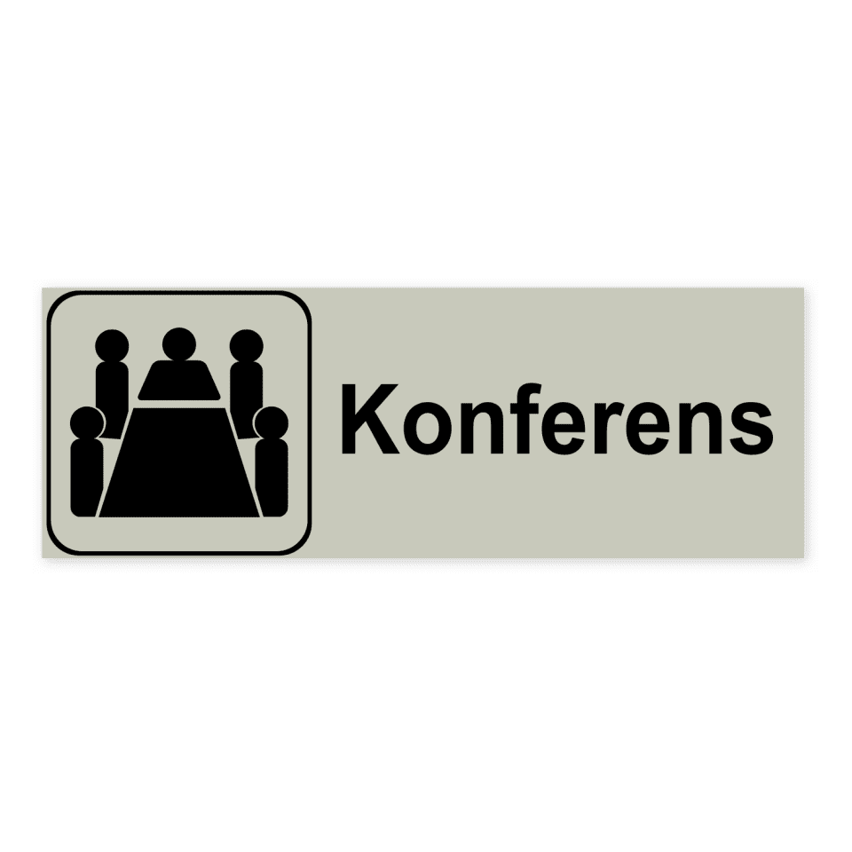 Konferens-skylten har storleken 225x80mm och tillverkas i materialet Natureloxerad aluminium 1mm. Denna standardskylt kan anpassas så att du kan skapa din egen version av skylten.