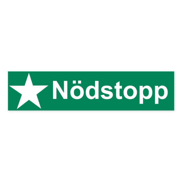 Nödstopp-skylten har storleken 297x70mm och tillverkas i materialet Aluminium 0.7mm. Denna standardskylt kan anpassas så att du kan skapa din egen version av skylten.
