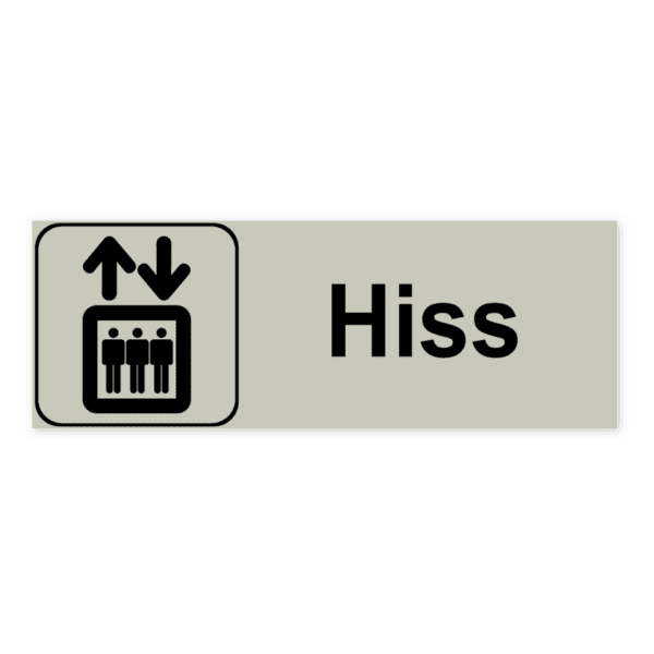 Hiss-skylten har storleken 225x80mm och tillverkas i materialet Natureloxerad aluminium 1mm. Denna standardskylt kan anpassas så att du kan skapa din egen version av skylten.