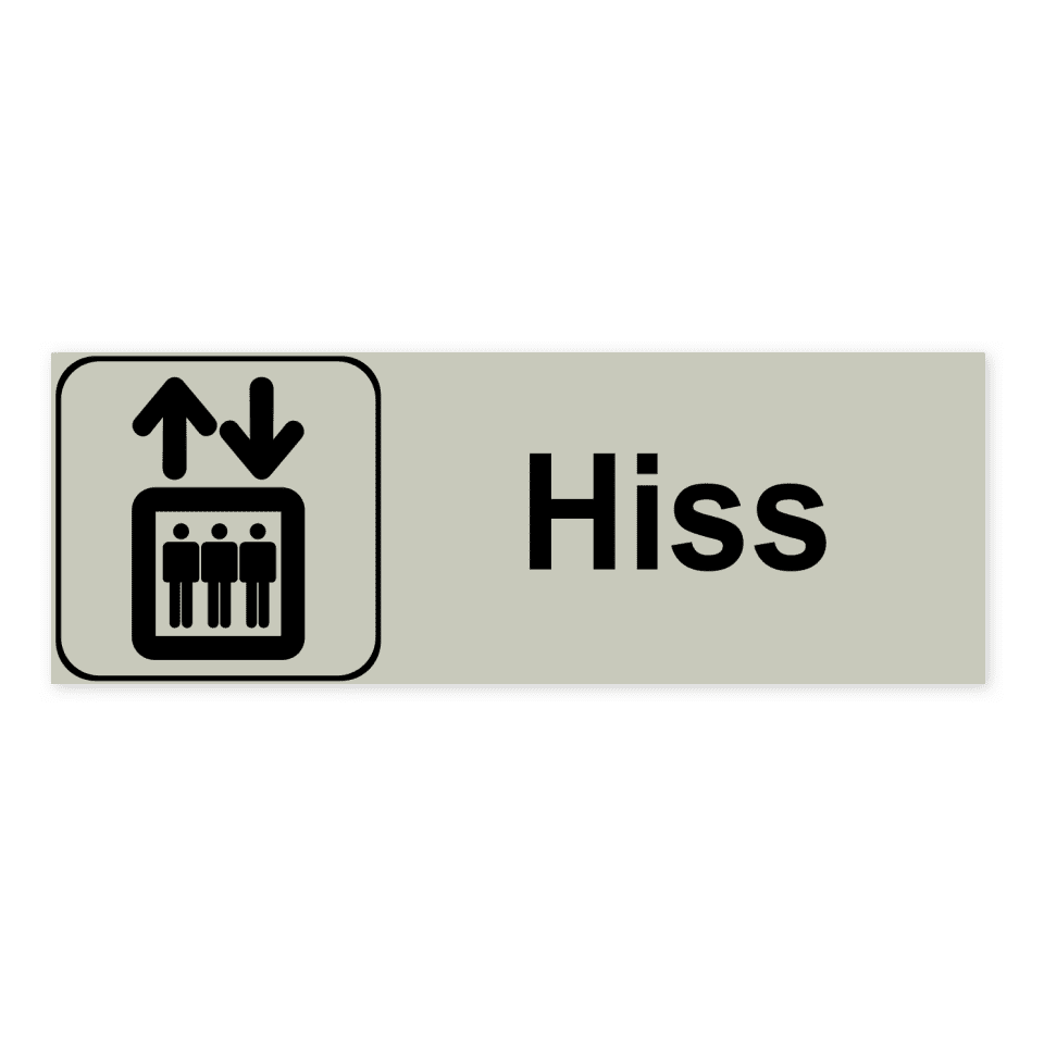 Hiss-skylten har storleken 225x80mm och tillverkas i materialet Natureloxerad aluminium 1mm. Denna standardskylt kan anpassas så att du kan skapa din egen version av skylten.