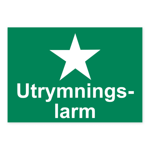 Utrymningslarm-skylten har storleken 210x148mm och tillverkas i materialet Aluminium 0.7mm. Denna standardskylt kan anpassas så att du kan skapa din egen version av skylten.
