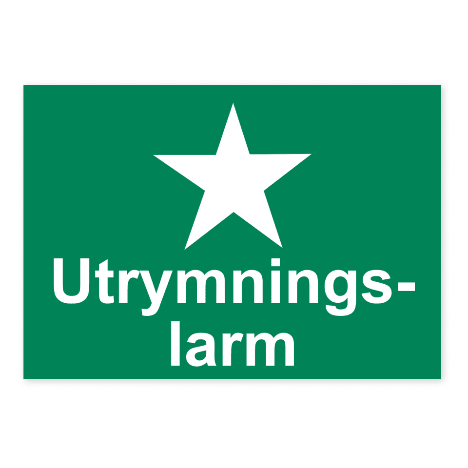 Utrymningslarm-skylten har storleken 210x148mm och tillverkas i materialet Aluminium 0.7mm. Denna standardskylt kan anpassas så att du kan skapa din egen version av skylten.