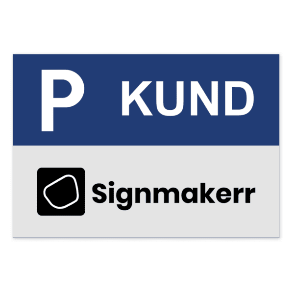 Kundparkering med egen logotyp-skylten har storleken 290x200mm och tillverkas i materialet Aluminium 0.7mm. Denna standardskylt kan anpassas så att du kan skapa din egen version av skylten.