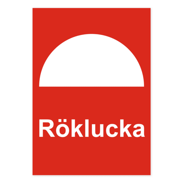 Röklucka-skylten har storleken 210x297mm och tillverkas i materialet Dekal. Denna standardskylt kan anpassas så att du kan skapa din egen version av skylten.