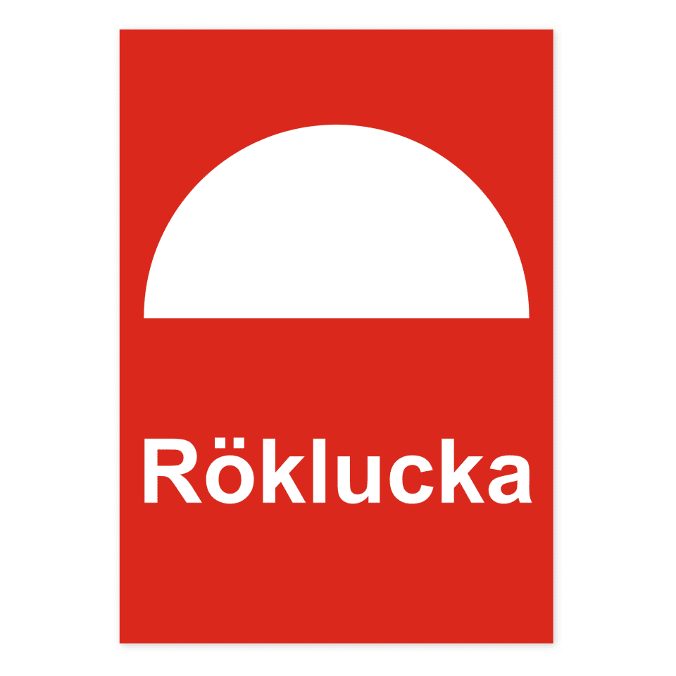 Röklucka-skylten har storleken 210x297mm och tillverkas i materialet Dekal. Denna standardskylt kan anpassas så att du kan skapa din egen version av skylten.