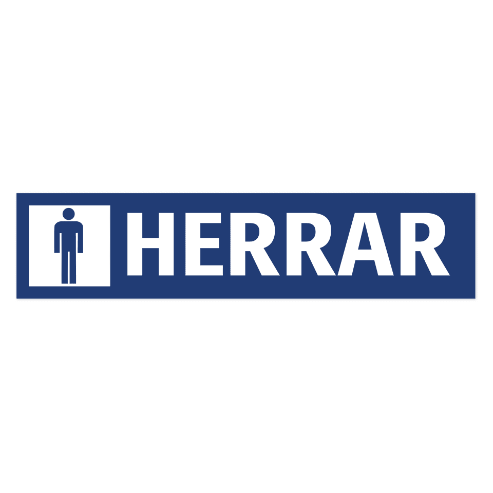 Herrar-skylten har storleken 650x150mm och tillverkas i materialet Aluminium 0.7mm. Denna standardskylt kan anpassas så att du kan skapa din egen version av skylten.