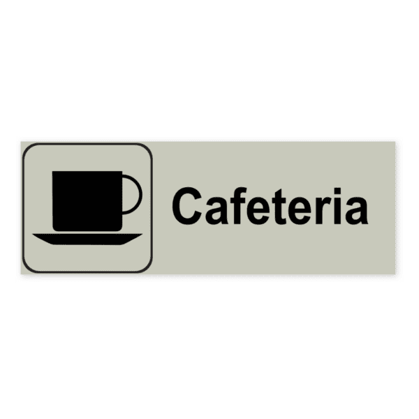 Cafeteria-skylten har storleken 225x80mm och tillverkas i materialet Natureloxerad aluminium 1mm. Denna standardskylt kan anpassas så att du kan skapa din egen version av skylten.